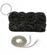 Evening Bag - Rosettes w/ Rhinestone Loop Wrist - Black - BG-EBS1130BK